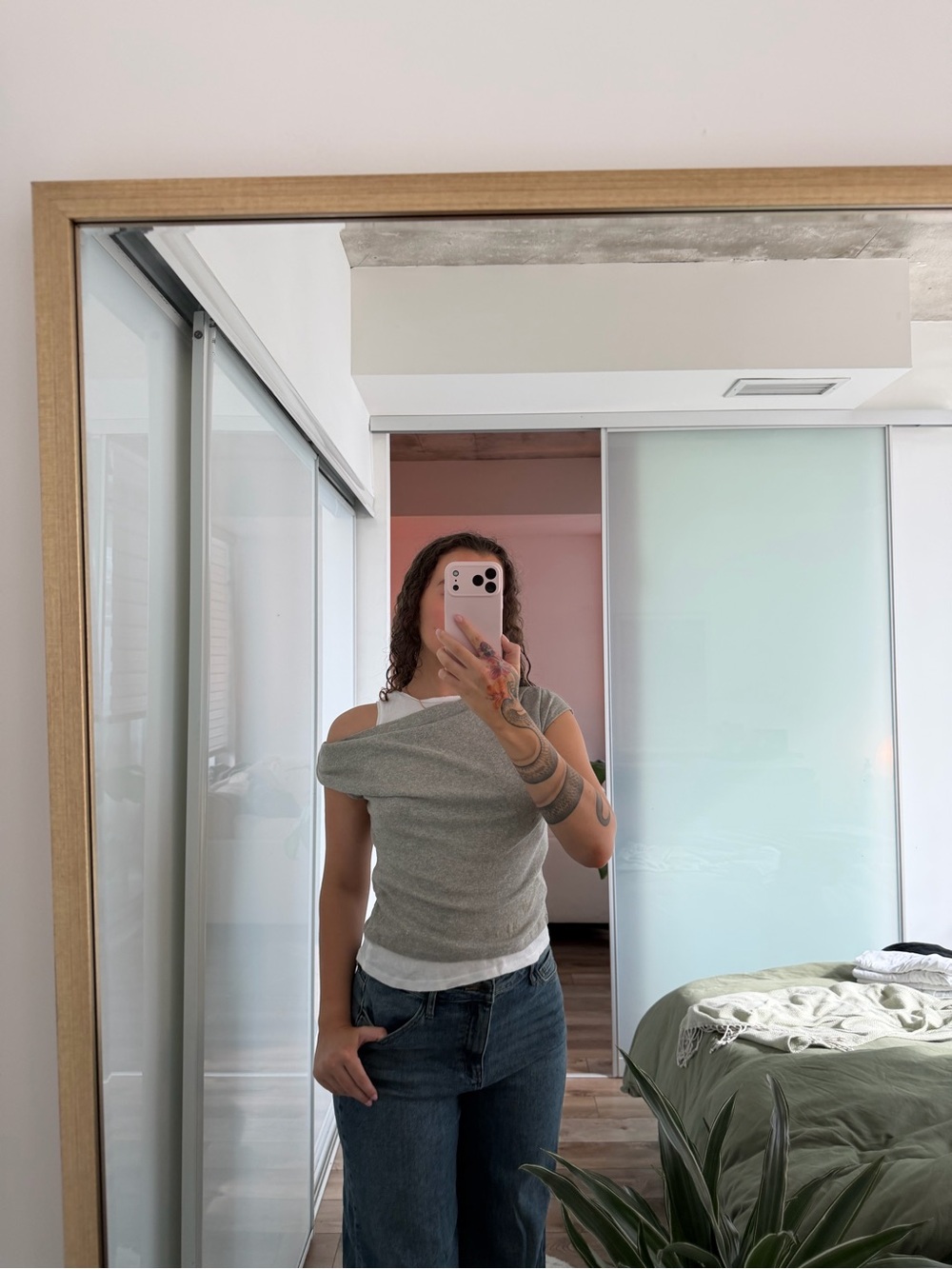 Zara Light Gray Off-Shoulder Knit Top
